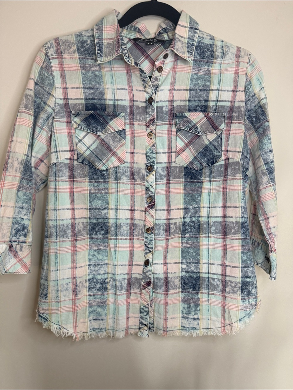 Plaid Button-Front Shirt in Pastel Multi
